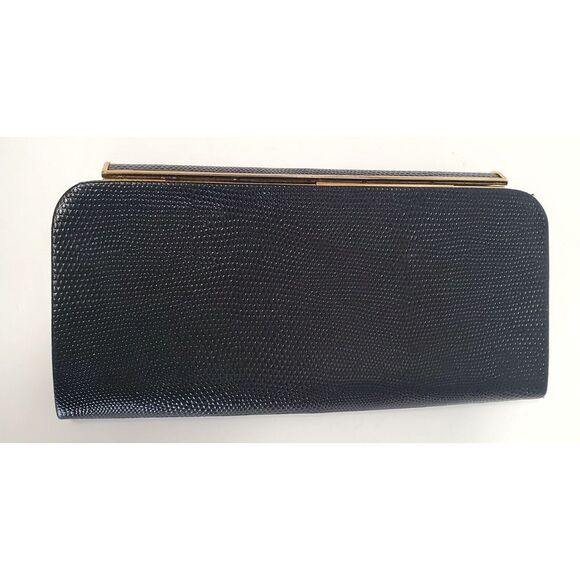 Banana Republic Clutch Black Small Purse Eve Bag Texture Leather w/ Clip Close - Picture 3 of 10